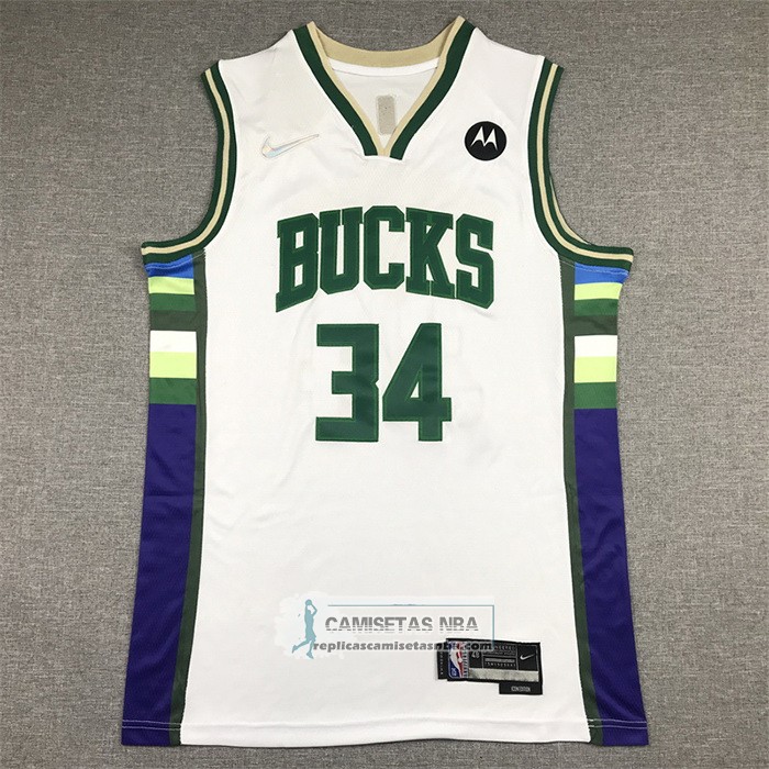 Camiseta Milwaukee Bucks Giannis Antetokounmpo NO 34 Ciudad 2021-22 Blanco